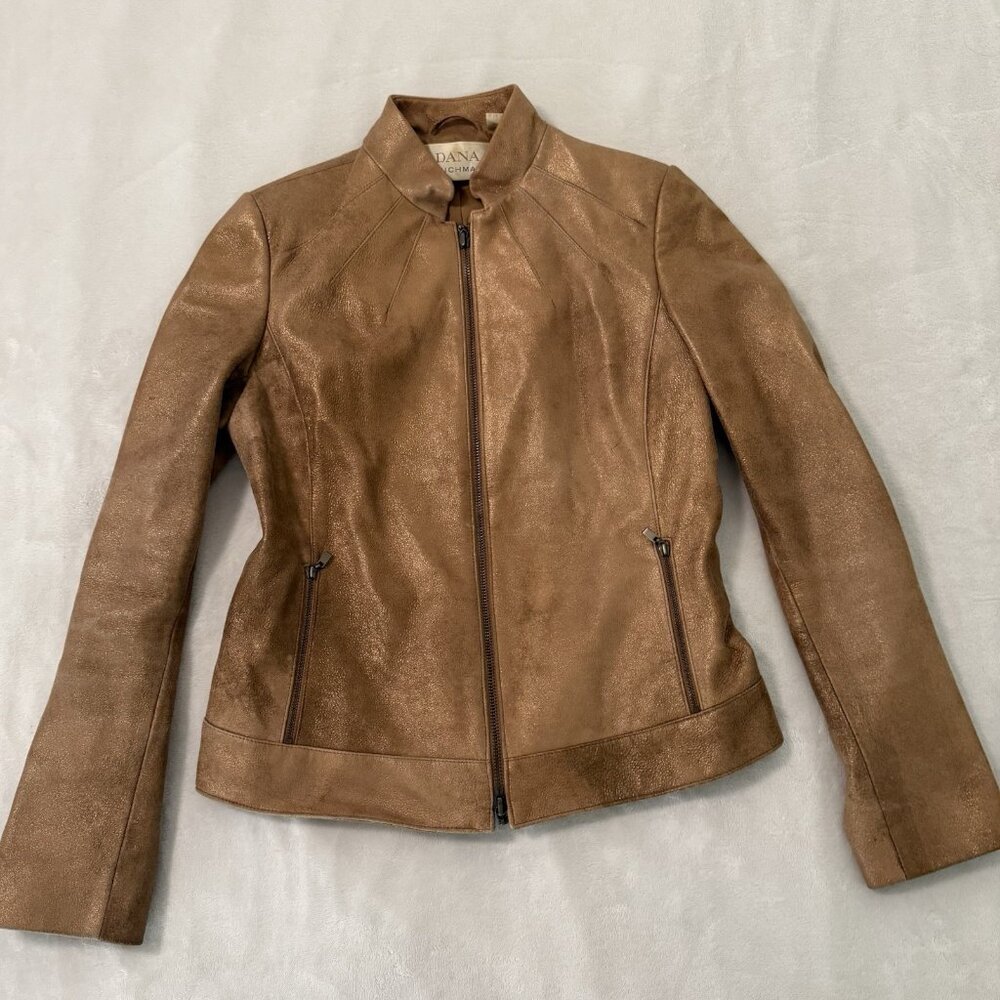 Dana Buchman Vintage Y2K Suede Jacket Women's Sz 4 Small Gold Shimmer Leather
